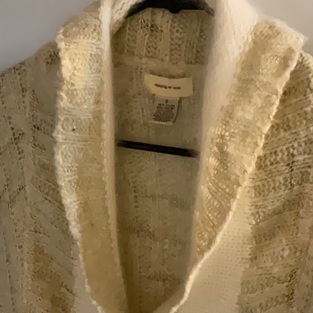 Sleeping On Snow Anthropologie Small gold white sparkle cardigan angora sweater